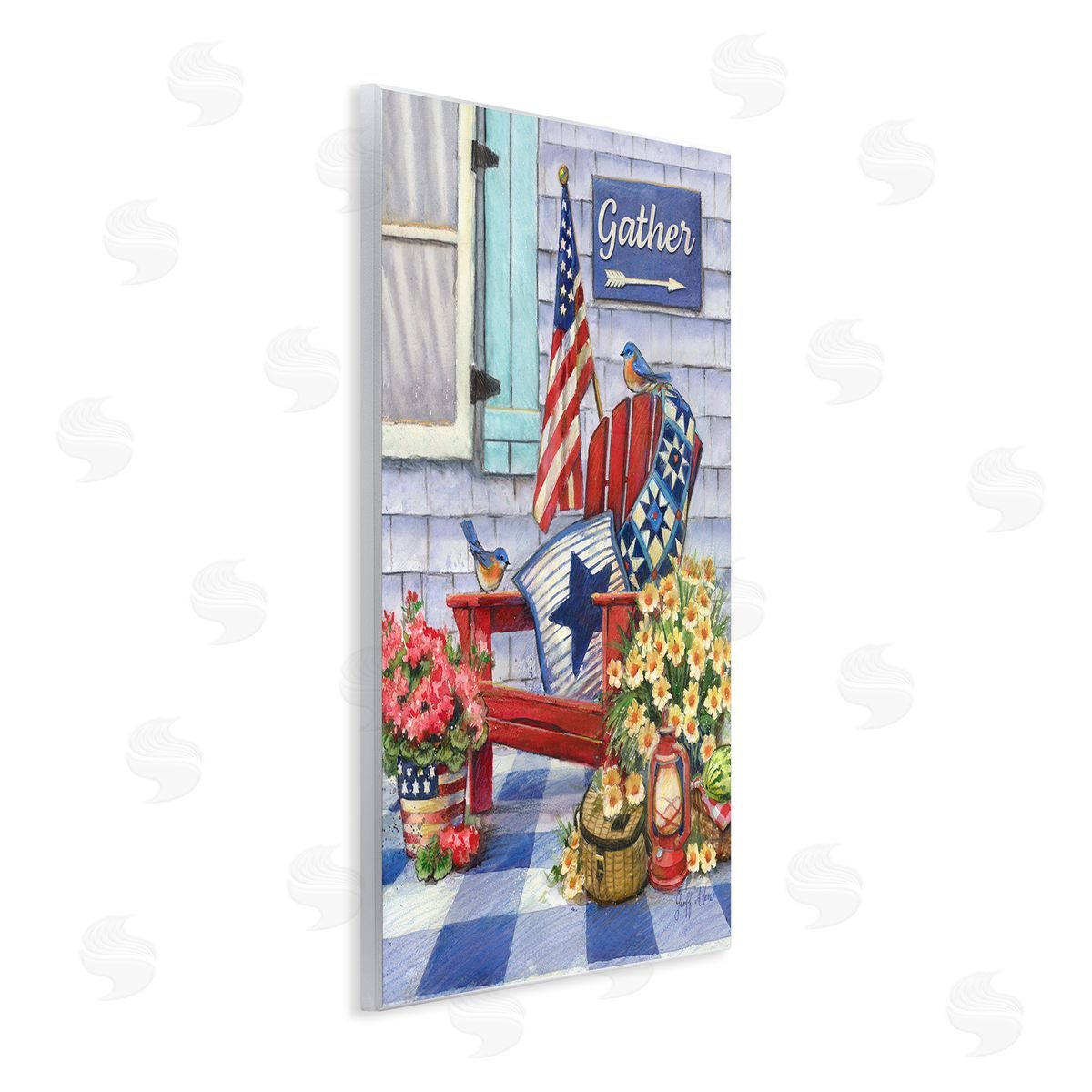 Geoff Allen Patriotic Porch View Wooden Wall Plaque Art Print