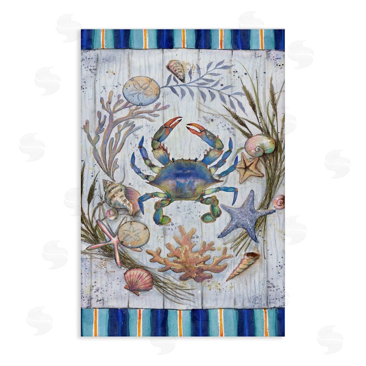 Geoff Allen Coastal Wreath & Crab Canvas Wall Art Print