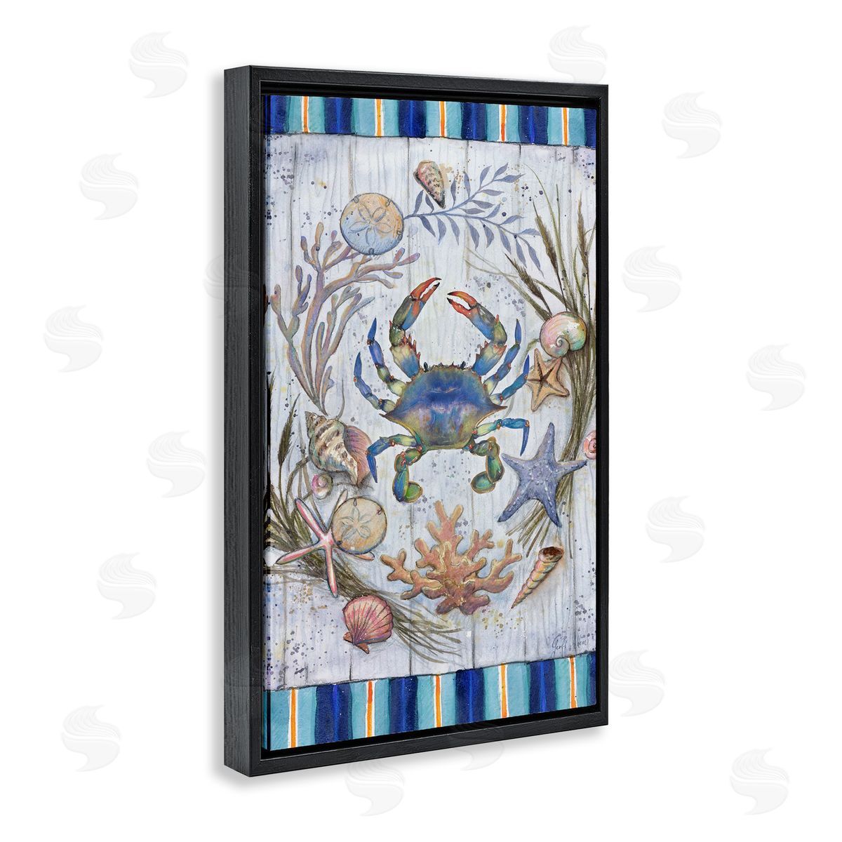 Geoff Allen Coastal Wreath & Crab Black Floating Frame Canvas Wall Art Print