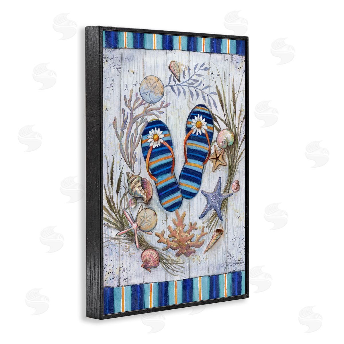 Geoff Allen Coastal Wreath & Flip Flops Black Framed Giclee Wall Art Print