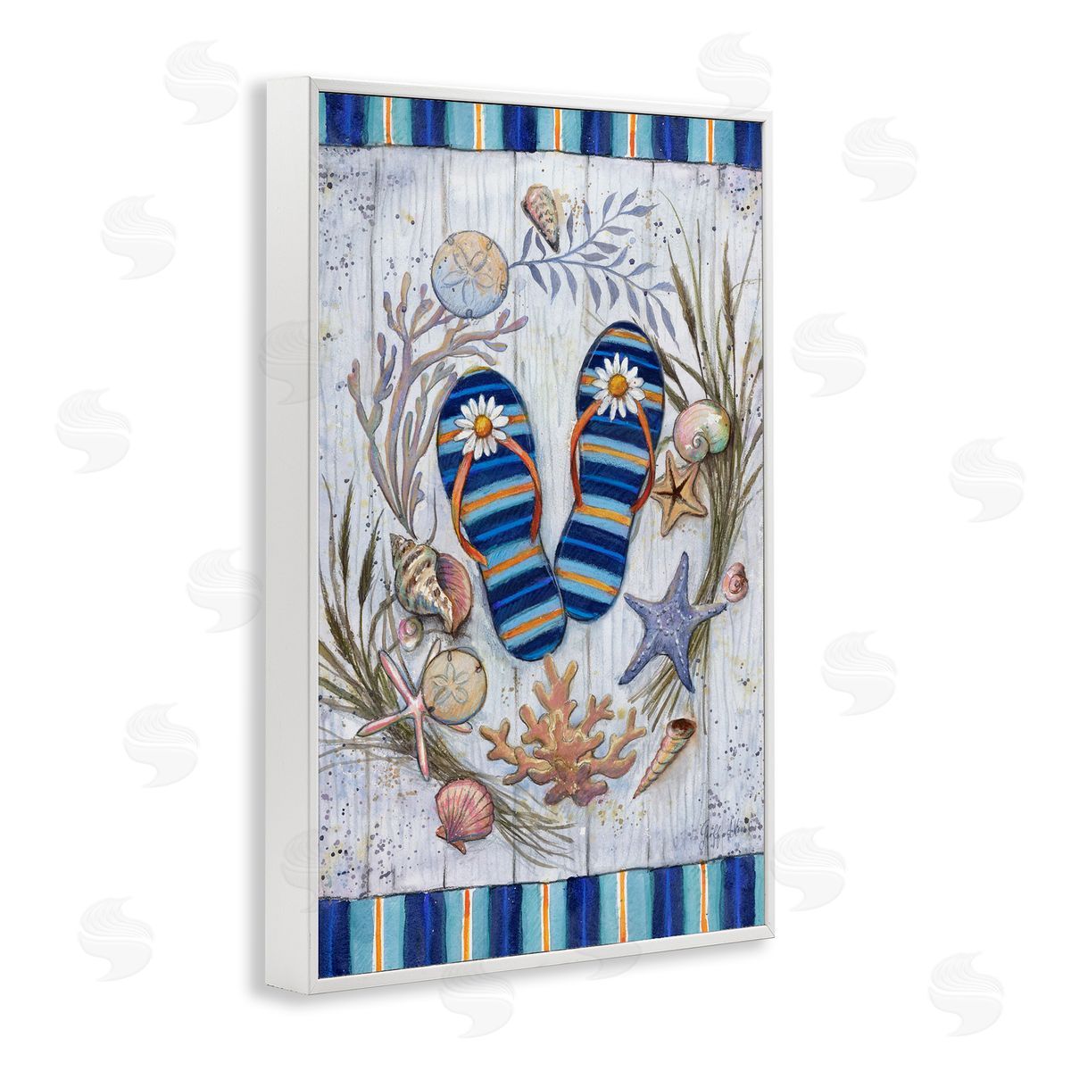 Geoff Allen Coastal Wreath & Flip Flops White Framed Giclee Wall Art Print