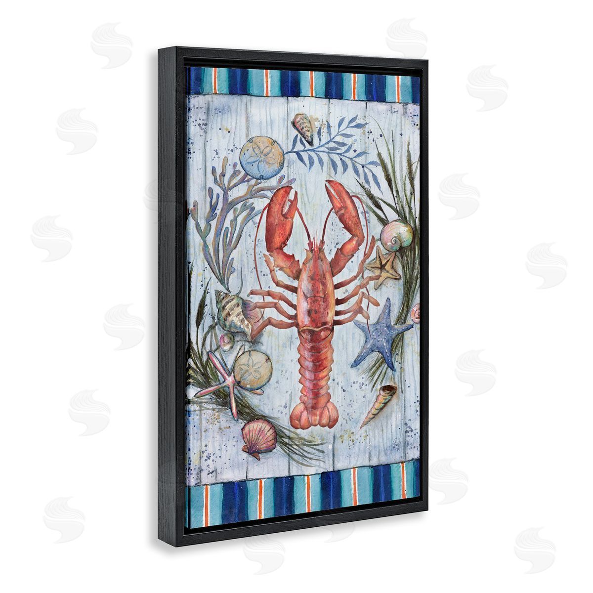 Geoff Allen Coastal Wreath & Lobster Black Floating Frame Canvas Wall Art Print