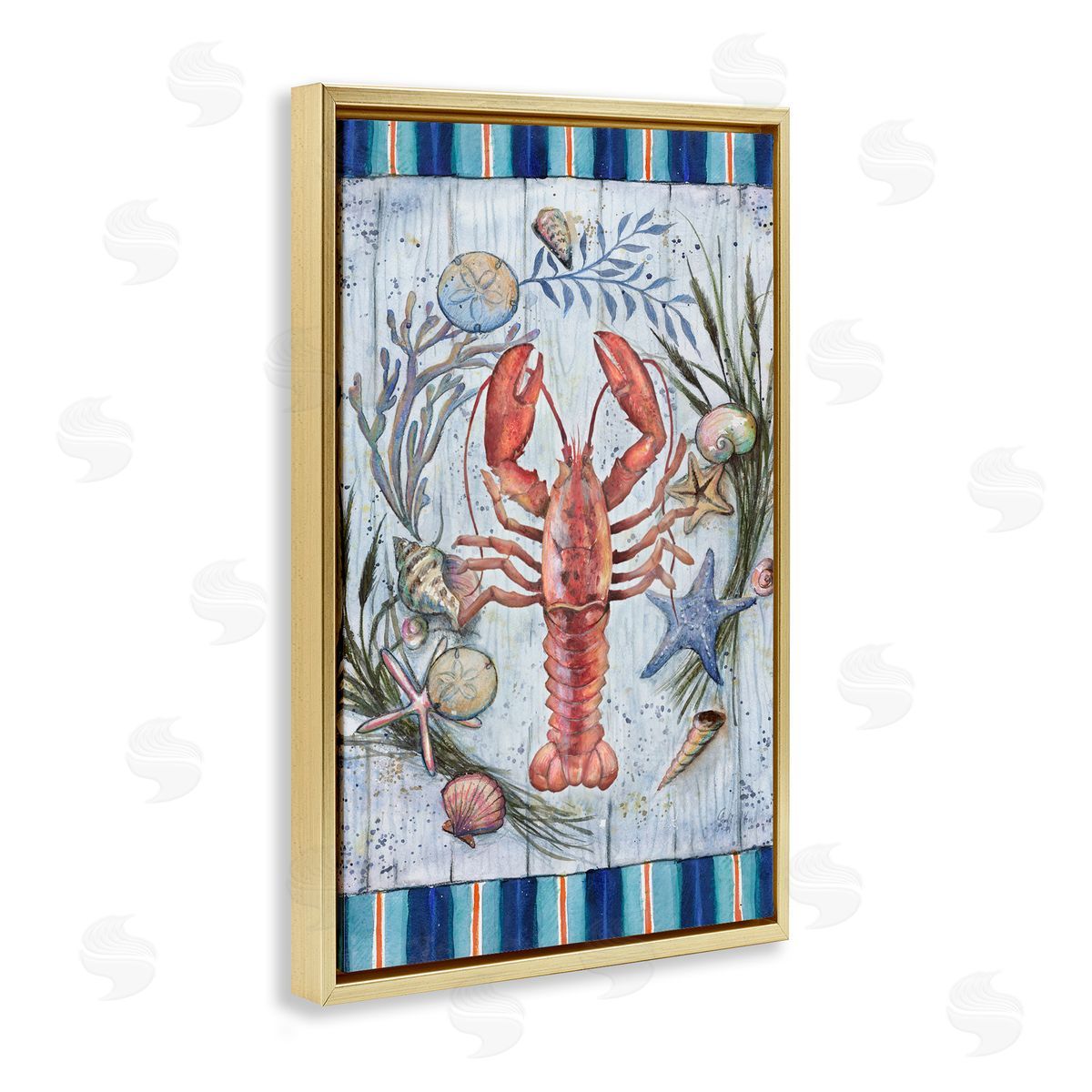 Geoff Allen Coastal Wreath & Lobster Gold Floating Frame Canvas Wall Art Print