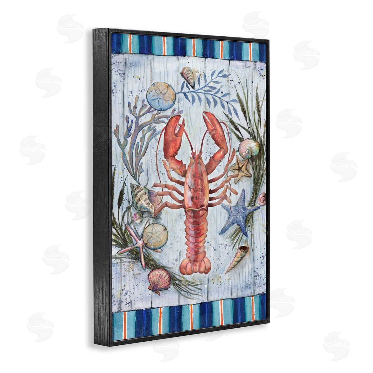 Geoff Allen Coastal Wreath & Lobster Black Framed Giclee Wall Art Print