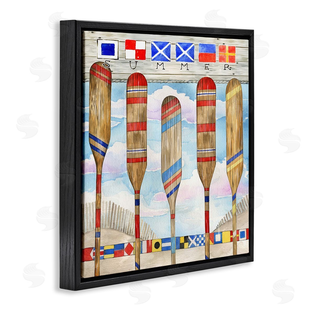 Ronnie Rooney Maritime Summer Paddles Black Floating Frame Canvas Wall Art Print