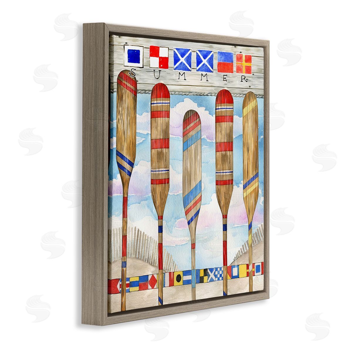 Ronnie Rooney Maritime Summer Paddles Brown Floating Frame Canvas Wall Art Print