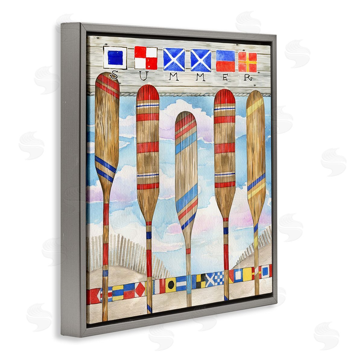 Ronnie Rooney Maritime Summer Paddles Gray Floating Frame Canvas Wall Art Print