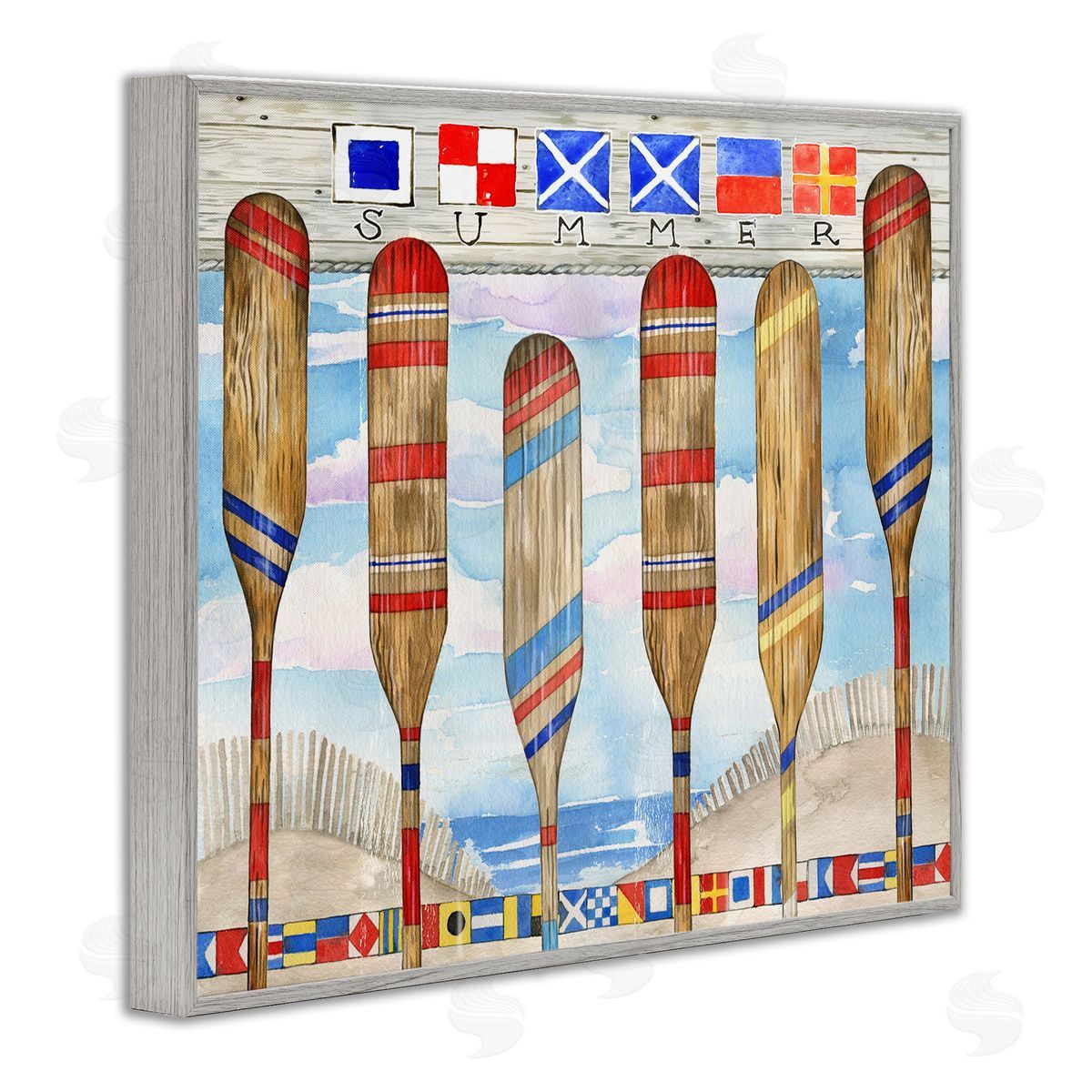Ronnie Rooney Nautical Flags & Paddles Gray Framed Giclee Wall Art Print