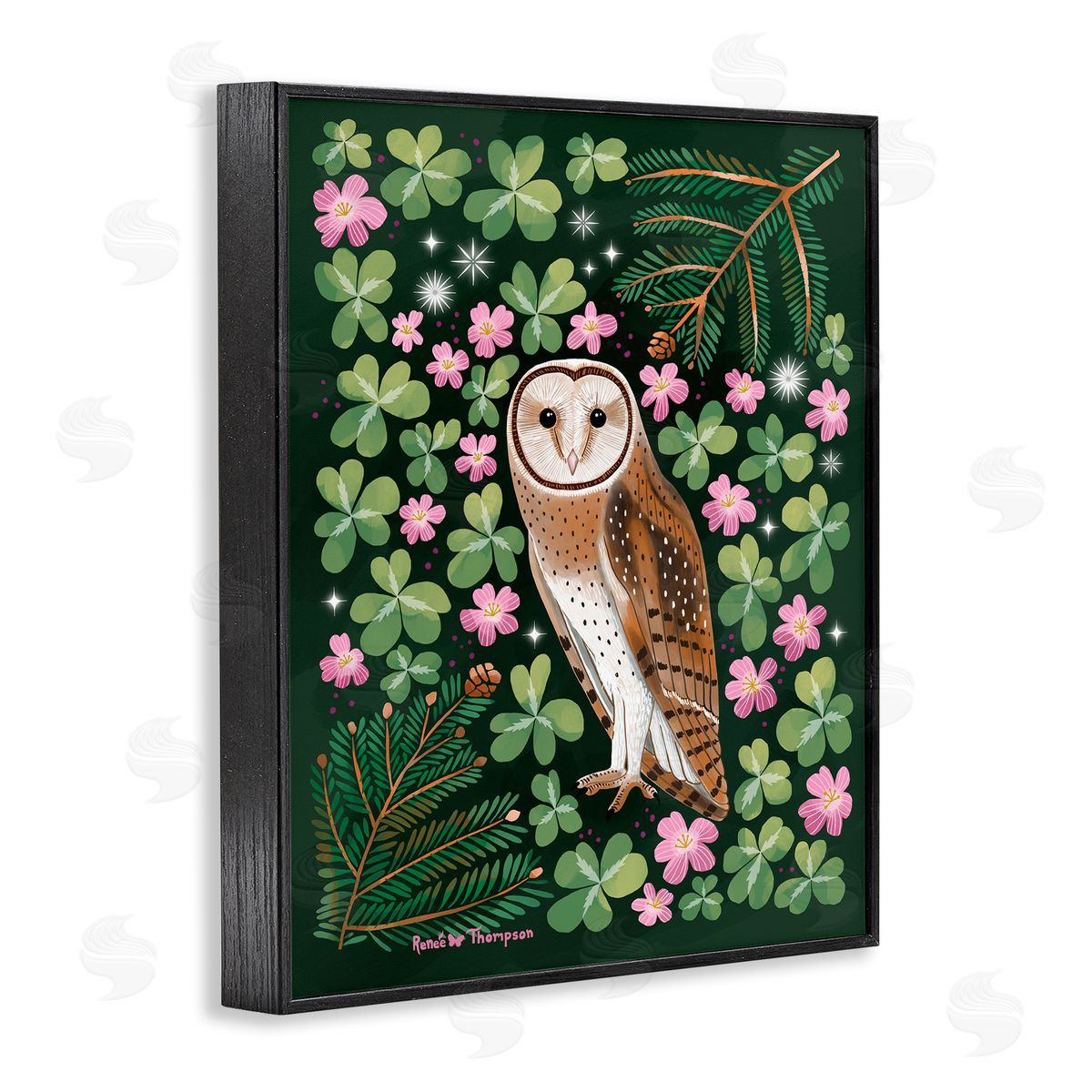 Renee Thompson Barn Owl & Botanicals Black Framed Giclee Wall Art Print