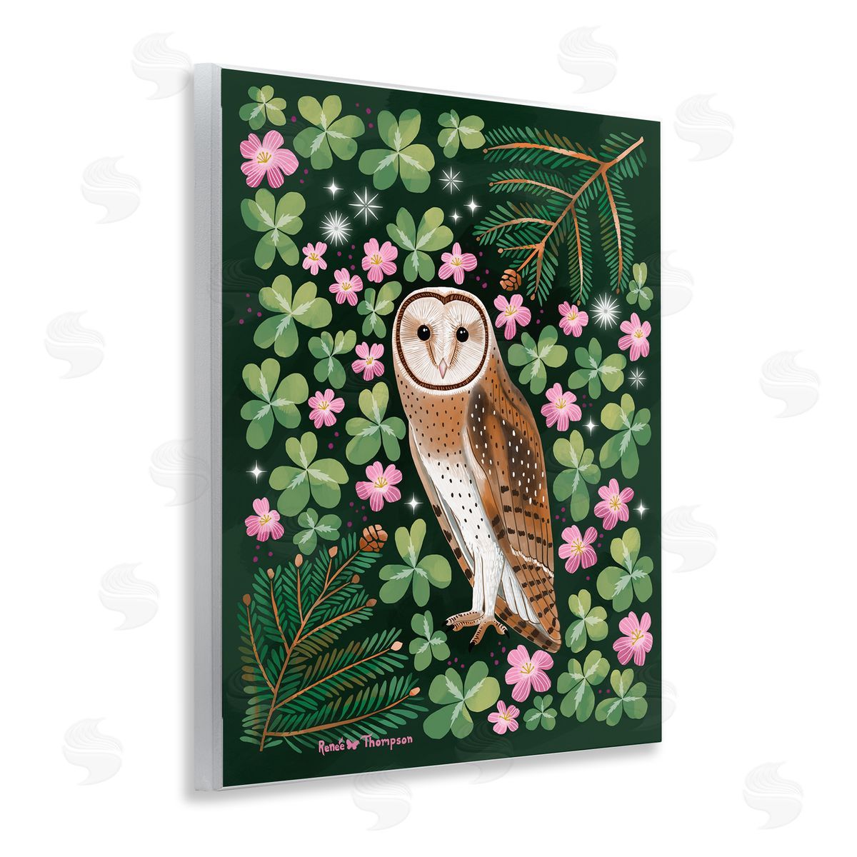 Renee Thompson Barn Owl & Botanicals Wooden Wall Plaque Art Print