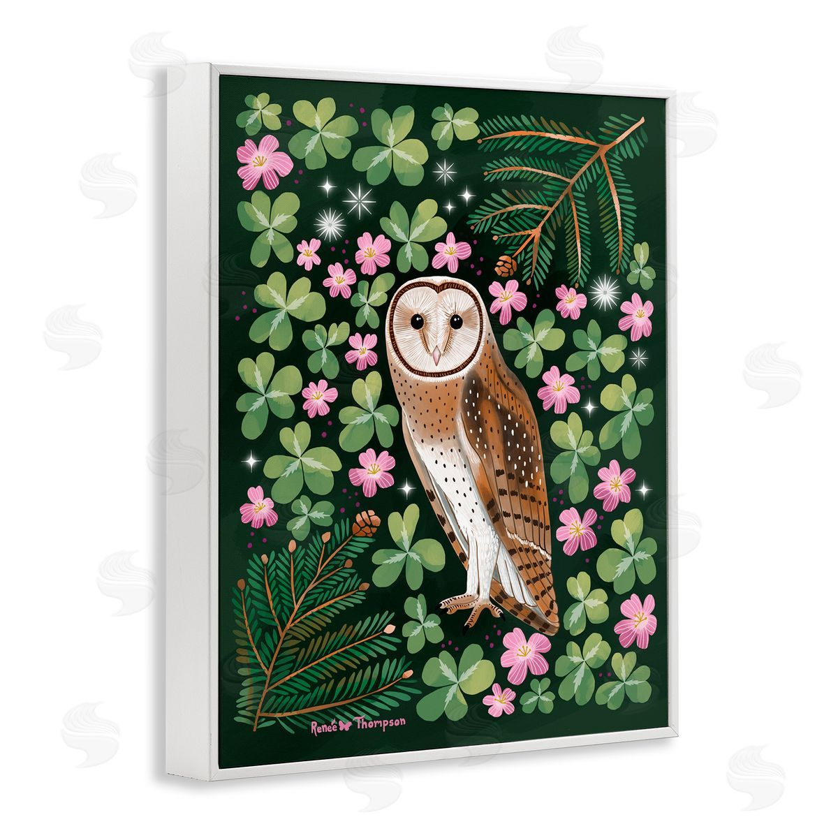 Renee Thompson Barn Owl & Botanicals White Framed Giclee Wall Art Print