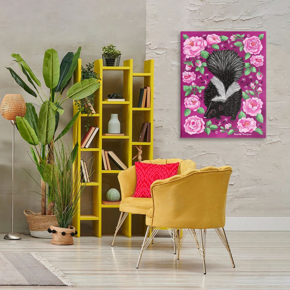 Renee Thompson Skunk & Rose Blossoms Canvas Wall Art Print in Room