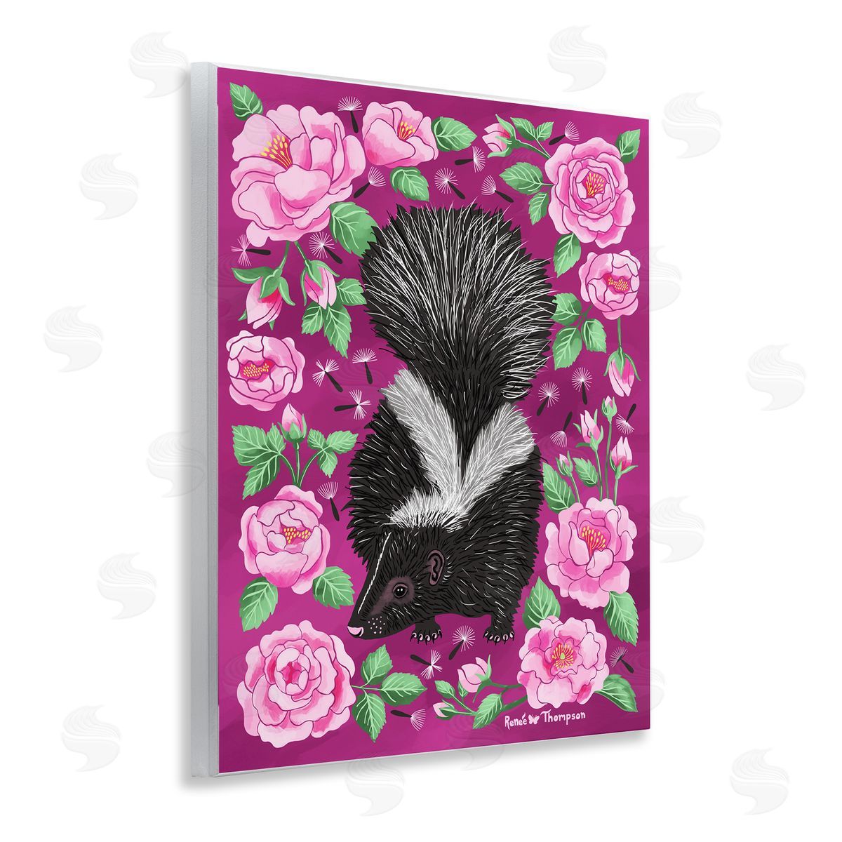 Renee Thompson Skunk & Rose Blossoms Wooden Wall Plaque Art Print