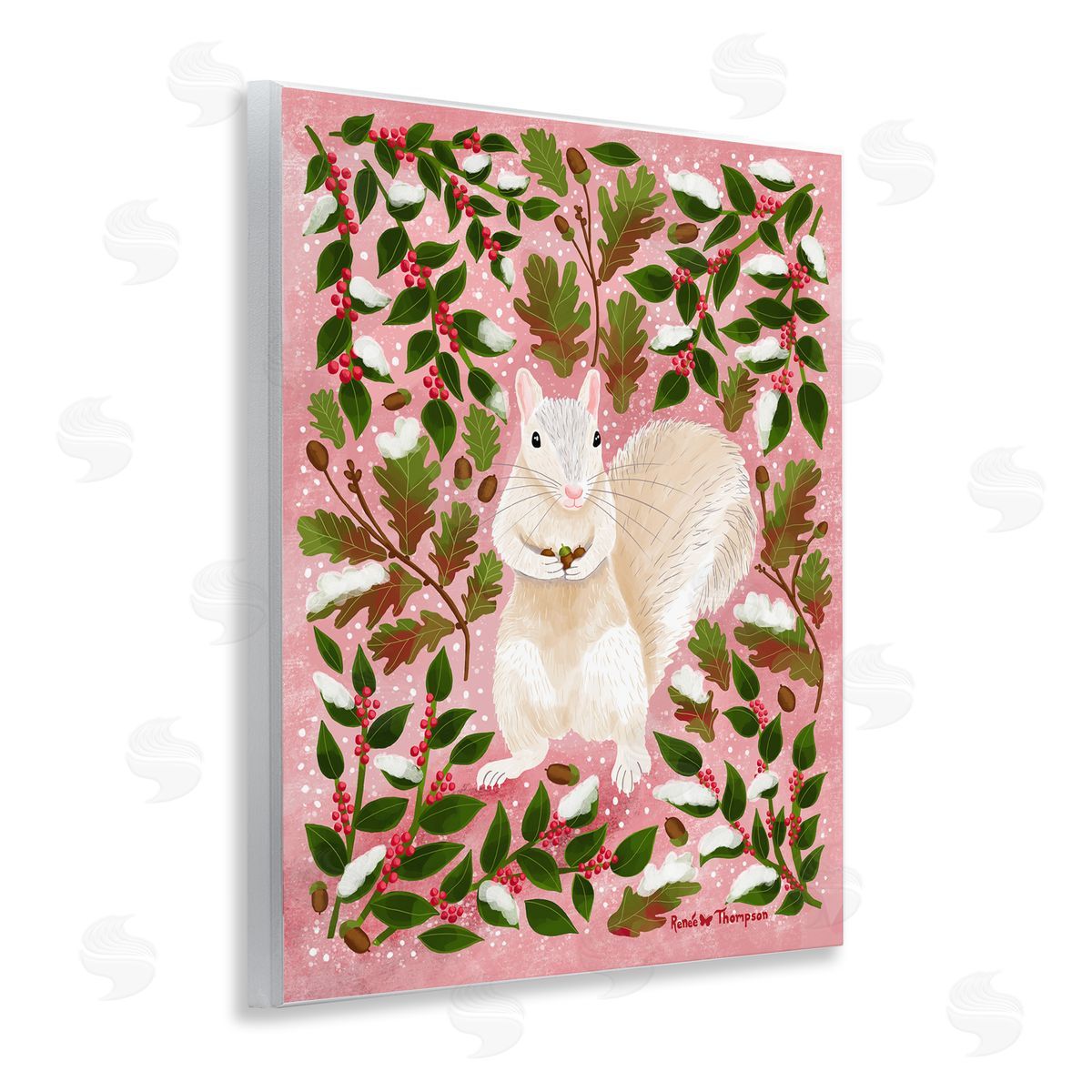 Renee Thompson Squirrel & Winter Holly Wooden Wall Plaque Art Print