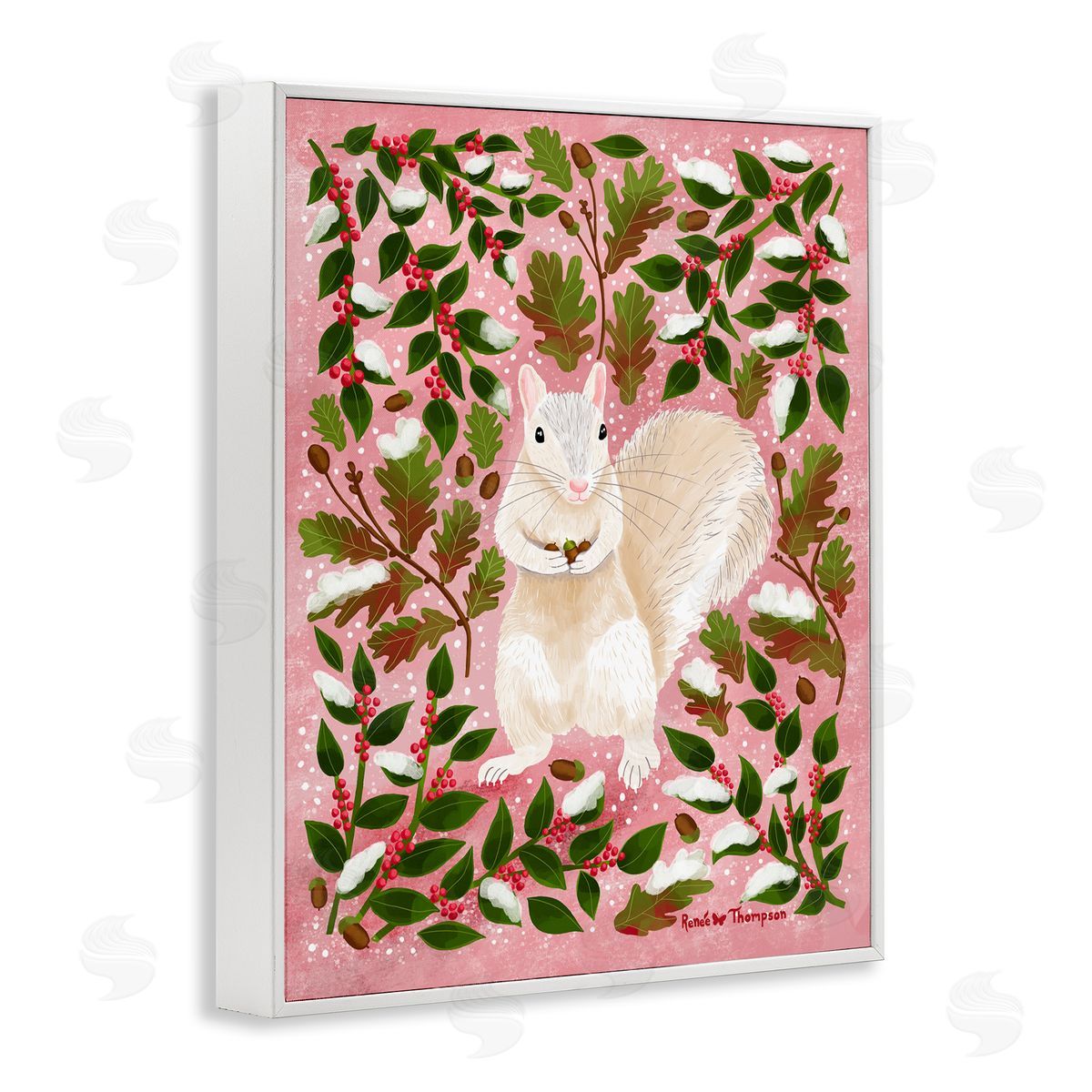 Renee Thompson Squirrel & Winter Holly White Framed Giclee Wall Art Print