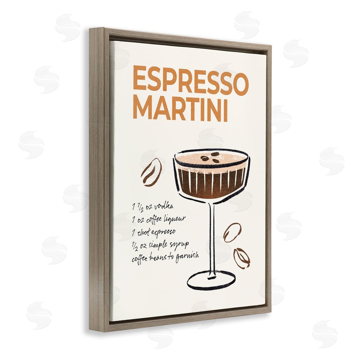 Espresso Martini Recipe Brown Floating Frame Canvas Wall Art, Home Decor by Victoria Barnes