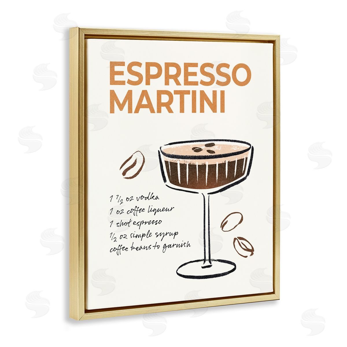 Espresso Martini Recipe Gold Floating Frame Canvas Wall Art, Home Decor by Victoria Barnes