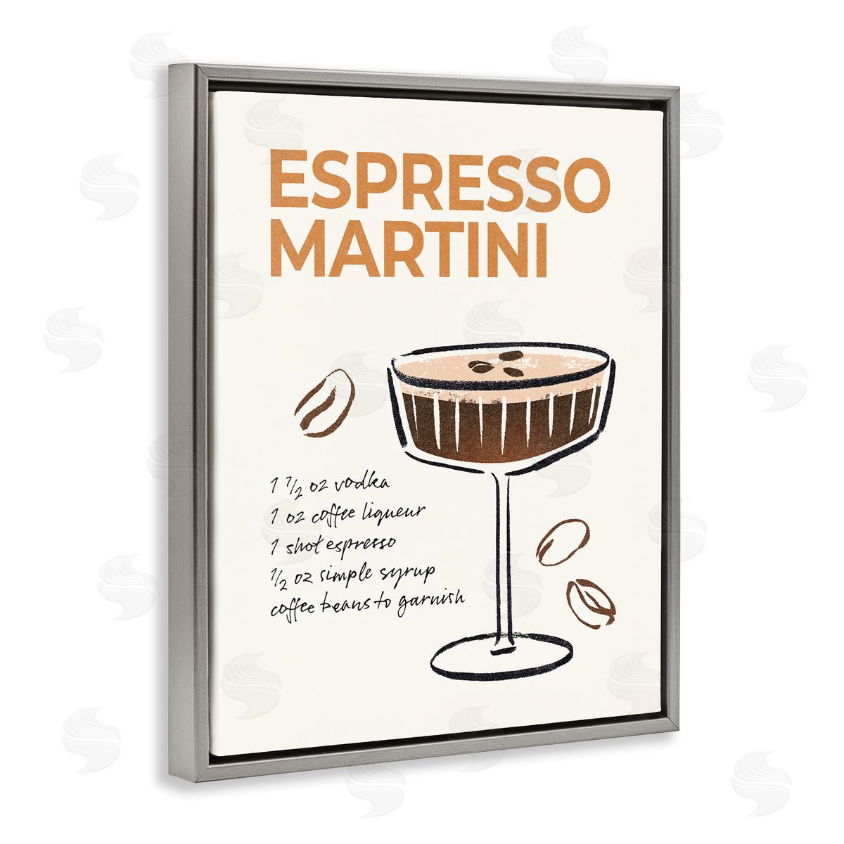 Espresso Martini Recipe Grey Floating Frame Canvas Wall Art, Home Decor by Victoria Barnes