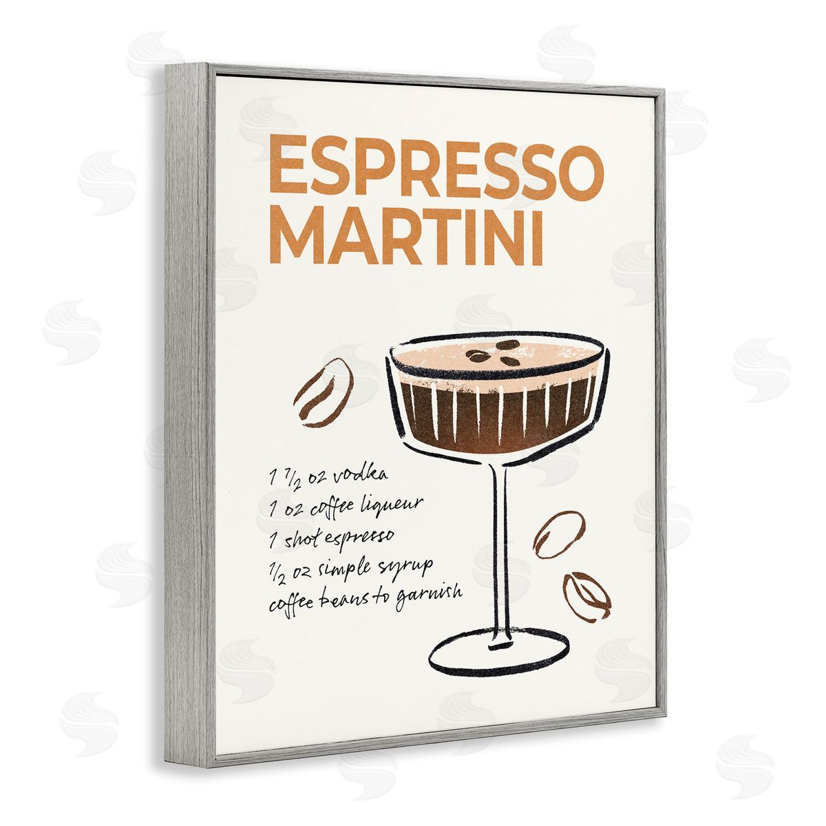 Espresso Martini Recipe Grey Frame Print Wall Art, Home Decor by Victoria Barnes