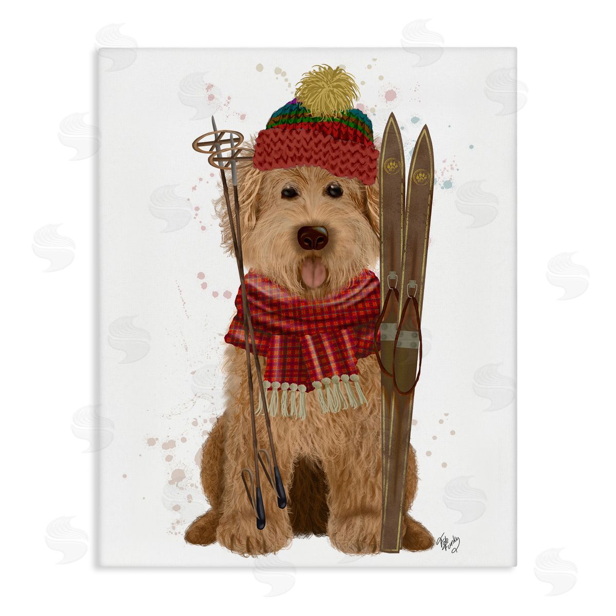 Dog with Winter Skis Canvas Wall Art, Home Decor by Fab Funky