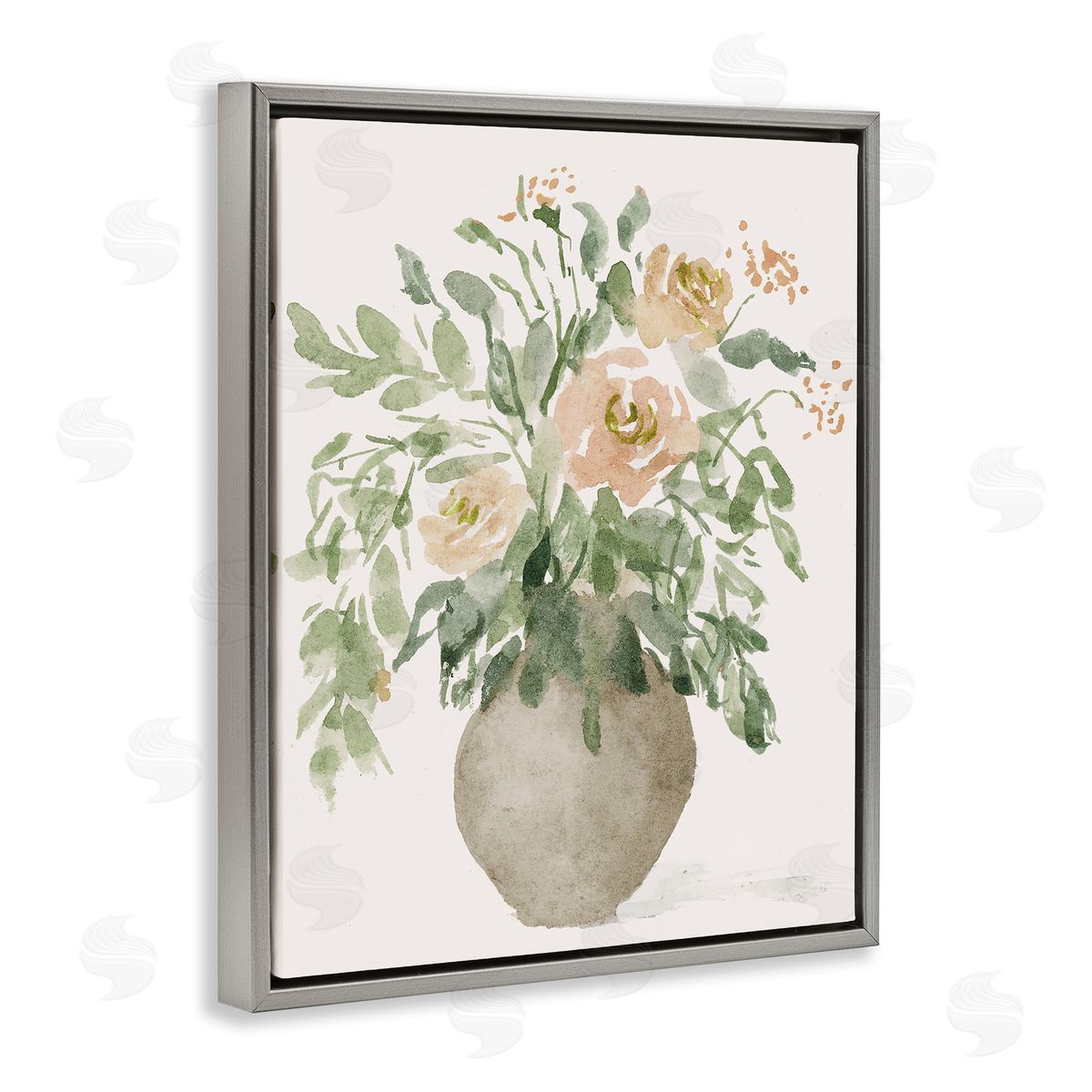 Lucille Price Peach Roses Bouquet Gray Floating Frame Canvas Wall Art Print