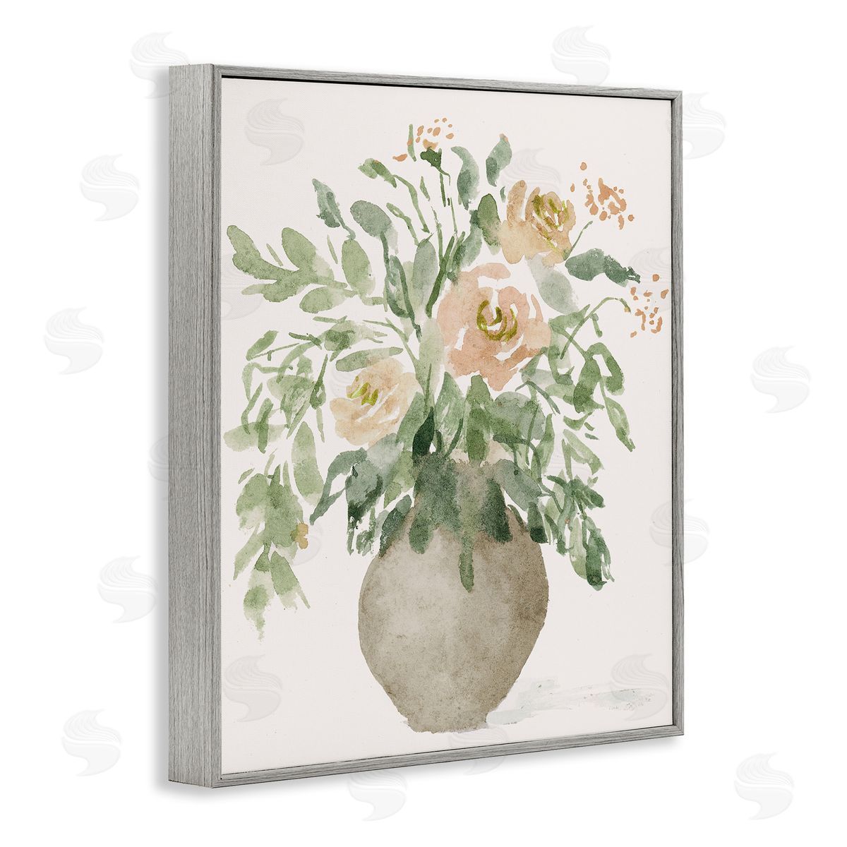 Lucille Price Peach Roses Bouquet Gray Framed Giclee Wall Art Print