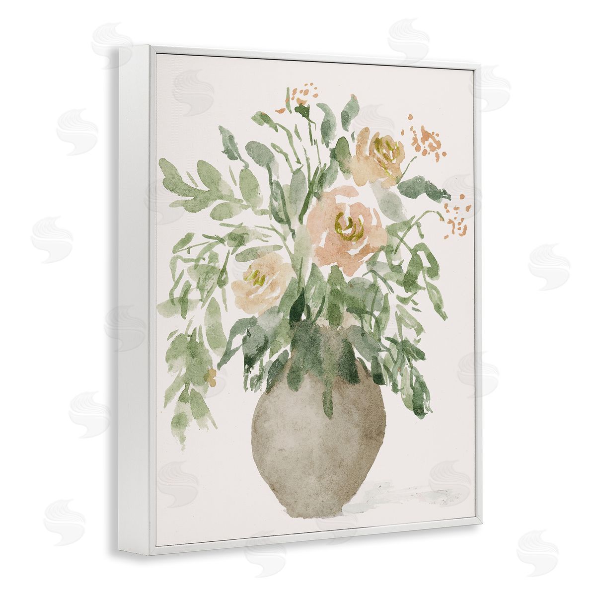 Lucille Price Peach Roses Bouquet White Framed Giclee Wall Art Print