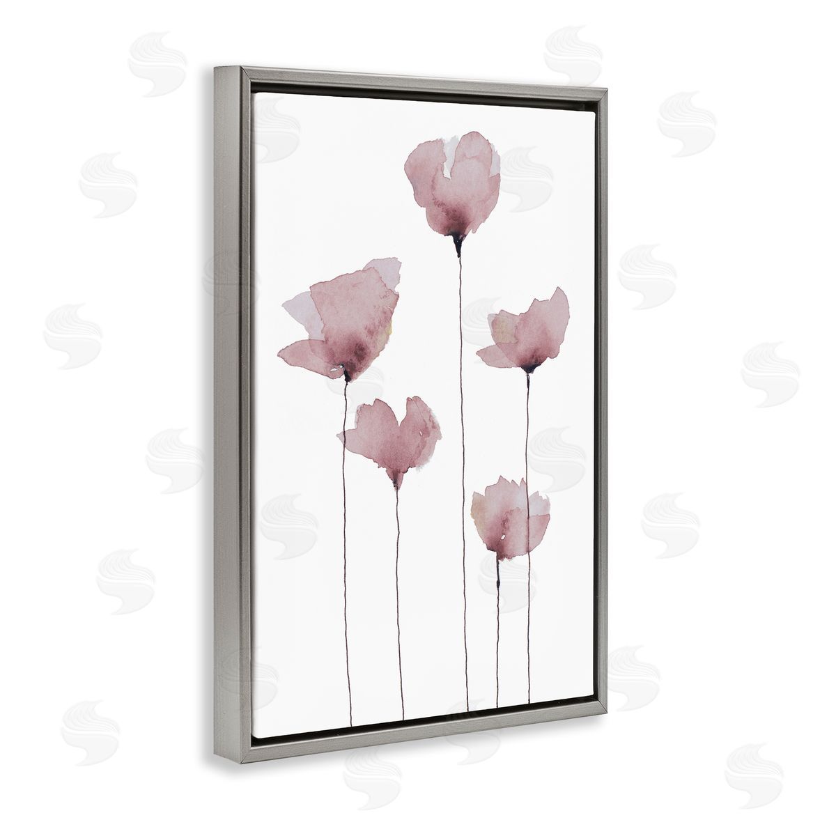 Krinlox Standing Tall Blossoms Gray Floating Frame Canvas Wall Art Print