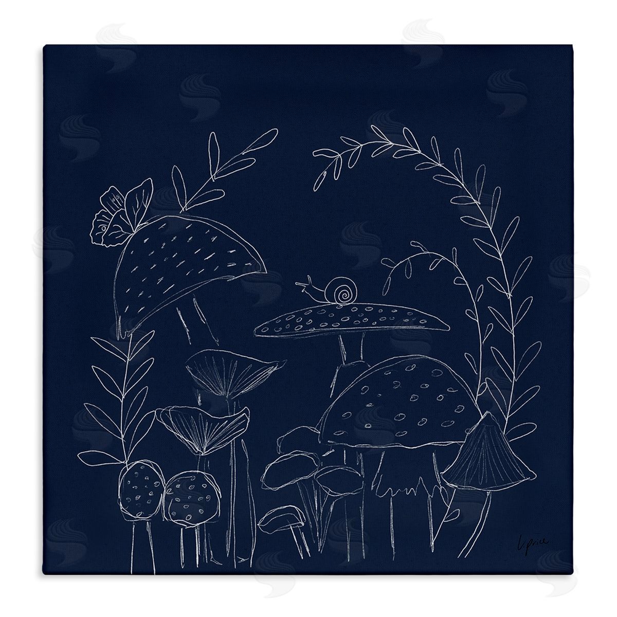 Lucille Price Mushrooms on Blue Canvas Wall Art Print