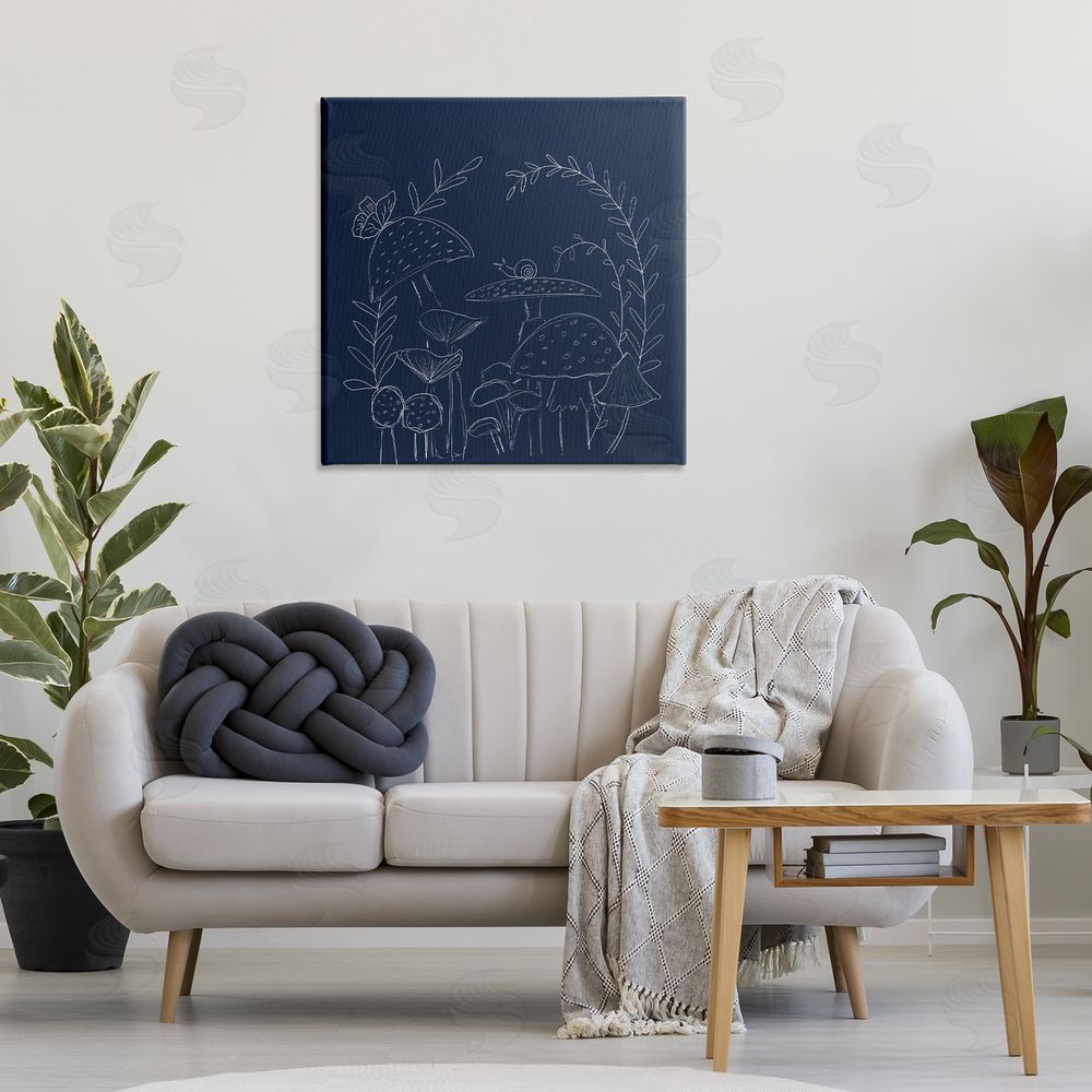 Lucille Price Mushrooms on Blue Canvas Wall Art Print in Room