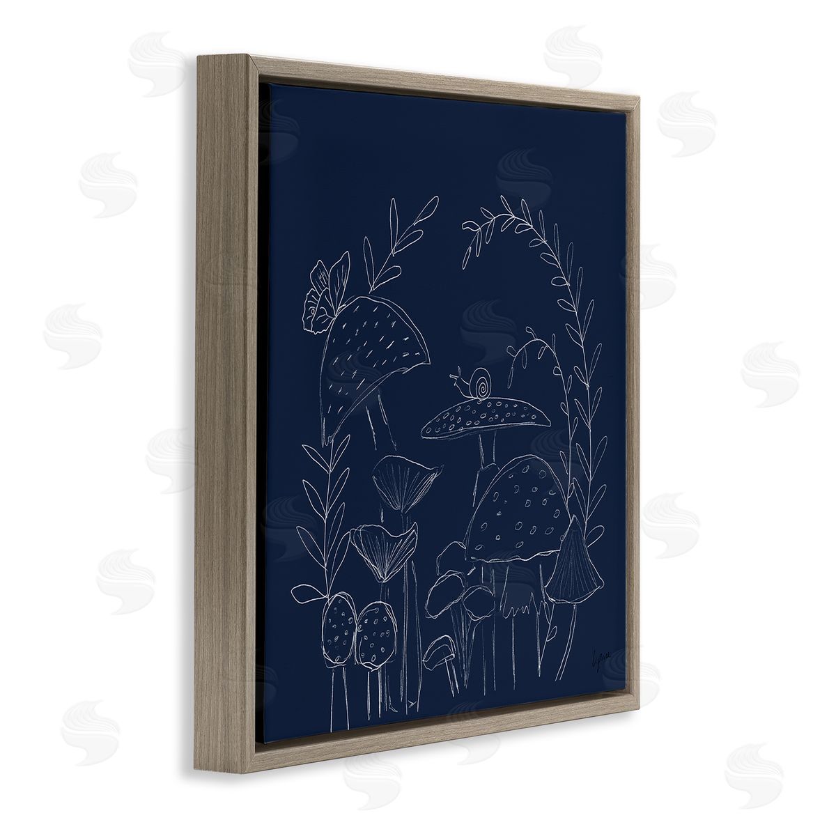 Lucille Price Mushrooms on Blue Brown Floating Frame Canvas Wall Art Print