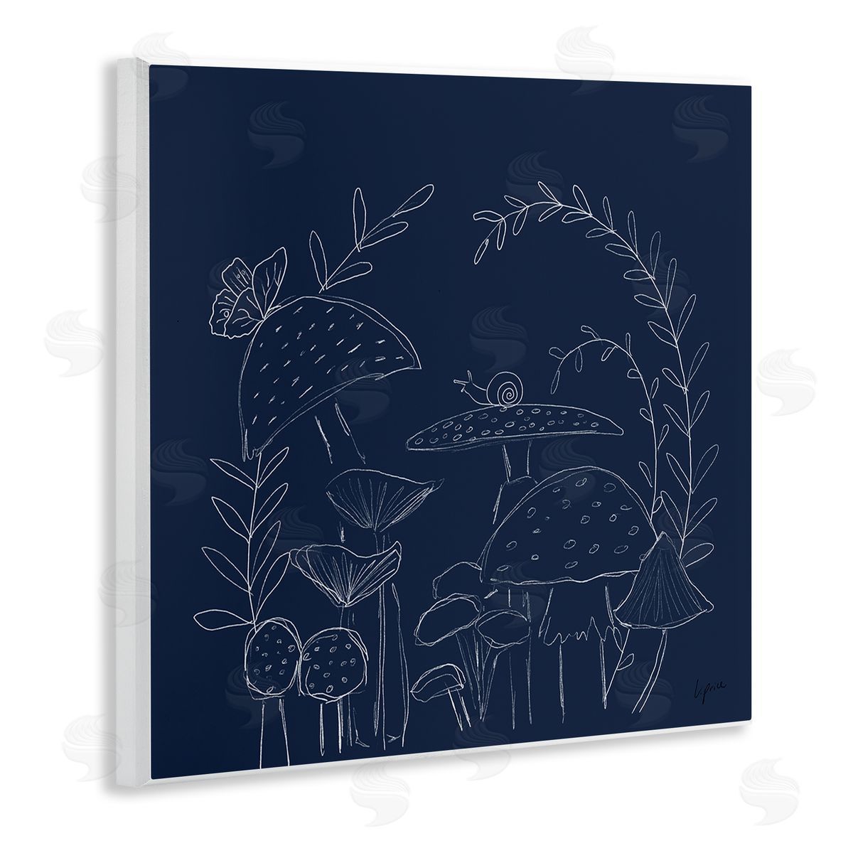 Lucille Price Mushrooms on Blue Wooden Wall Plaque Art Print