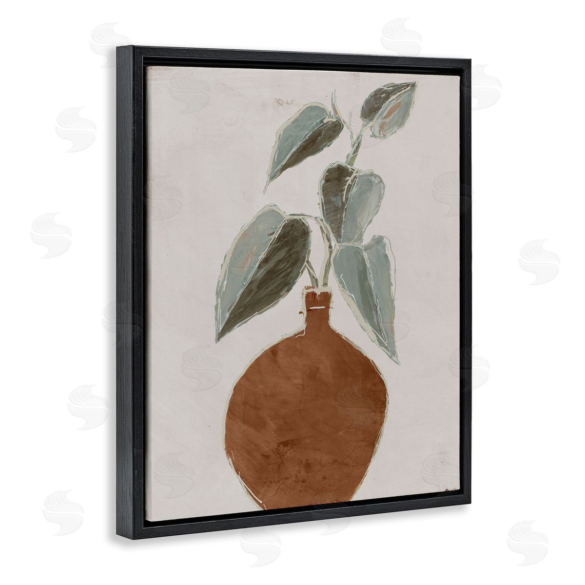 Lorenzo Collective Natural Tan Greenery Black Floating Frame Canvas Wall Art Print