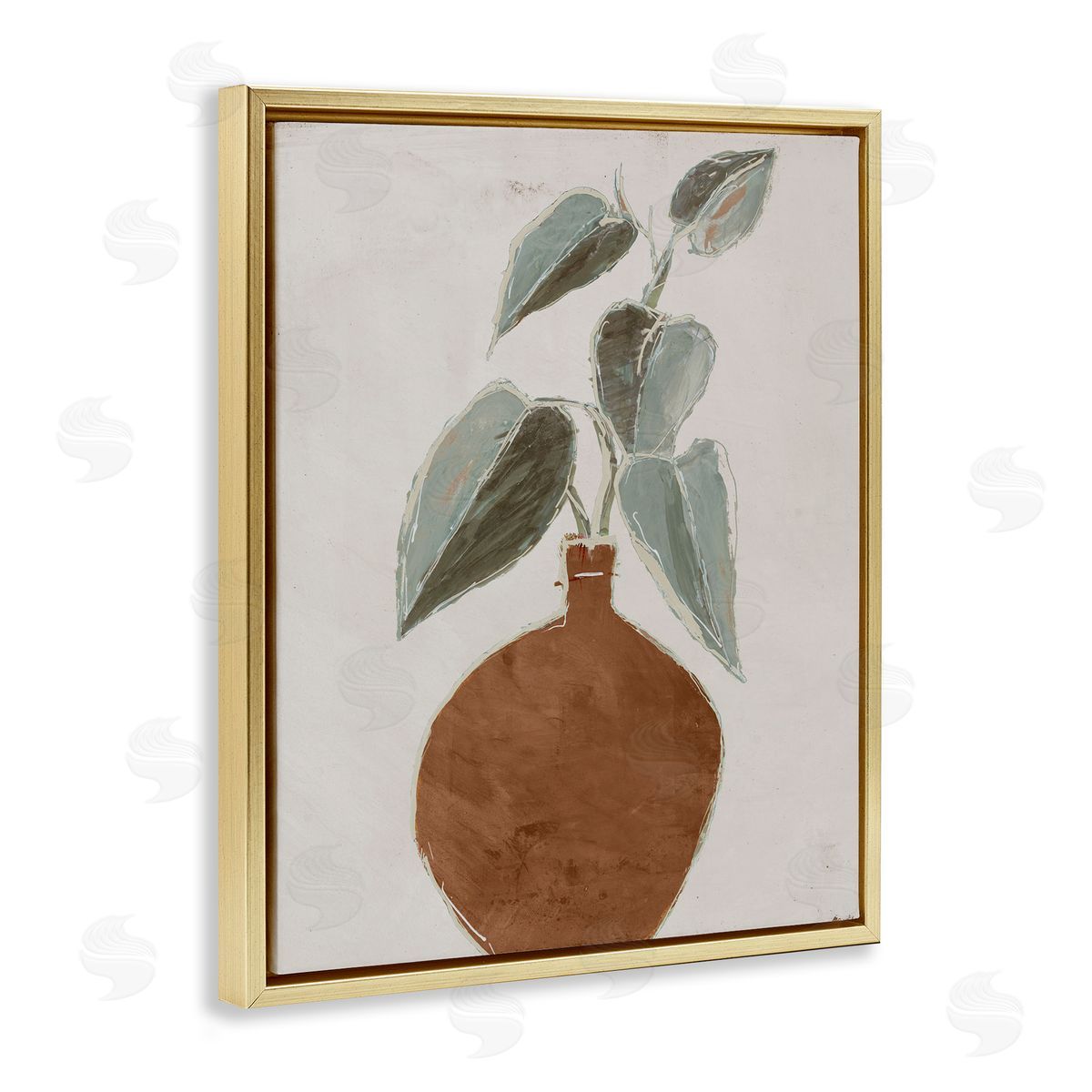Lorenzo Collective Natural Tan Greenery Gold Floating Frame Canvas Wall Art Print
