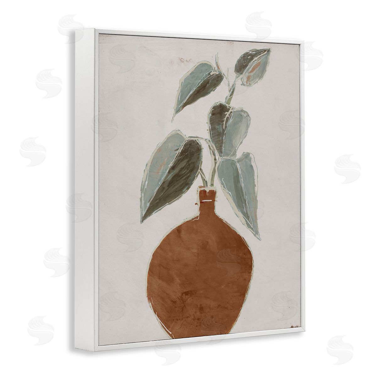 Lorenzo Collective Natural Tan Greenery White Framed Giclee Wall Art Print