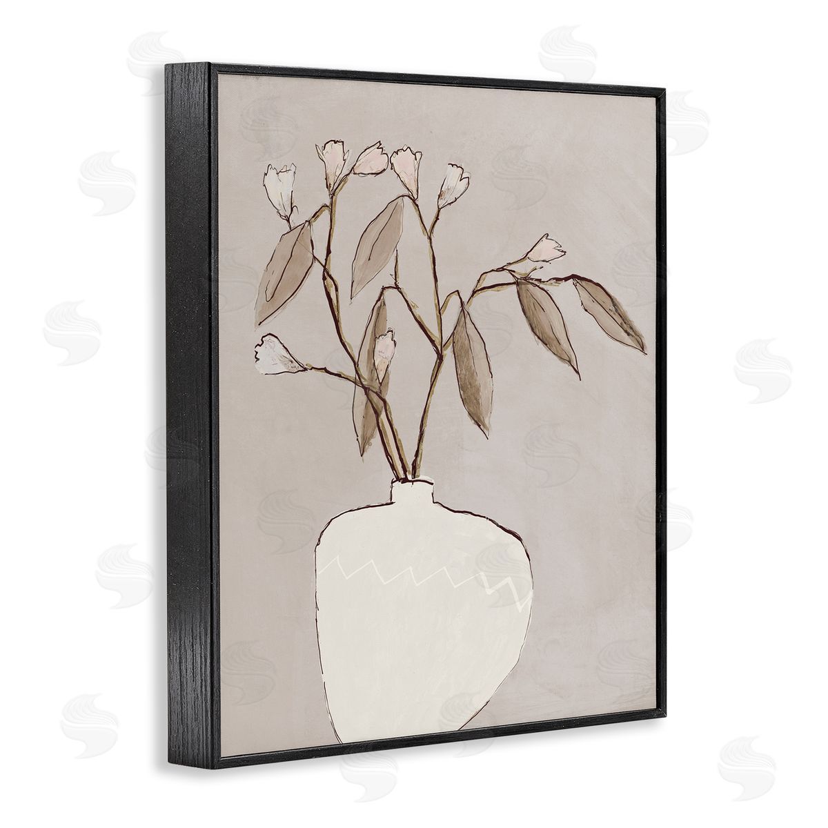 Lorenzo Collective Neutral Tan Greenery Black Framed Giclee Wall Art Print
