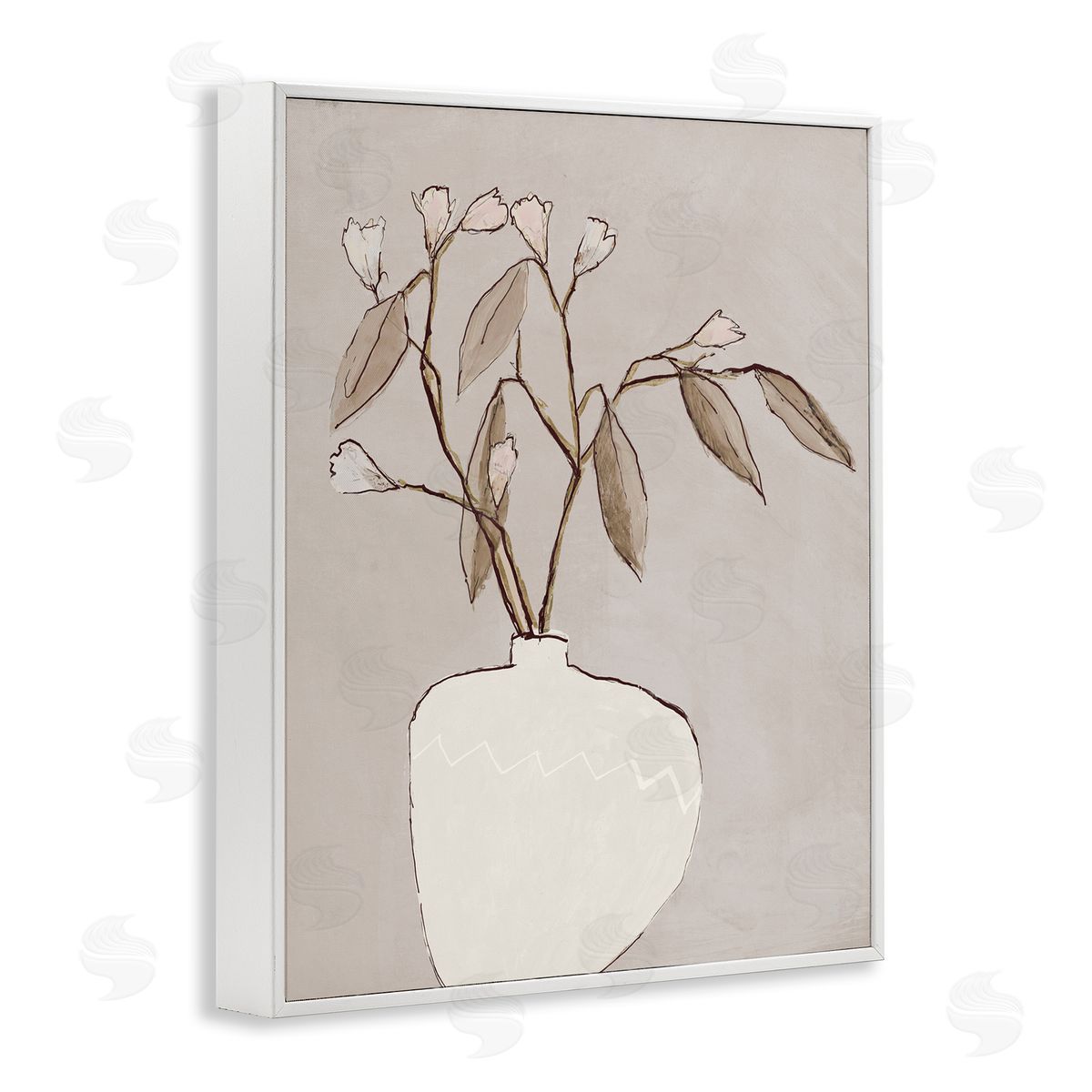 Lorenzo Collective Neutral Tan Greenery White Framed Giclee Wall Art Print