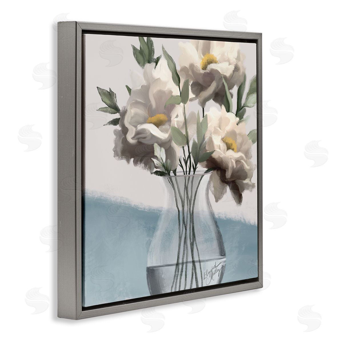 Elizabeth Medley Sweet Vase Bouquet Gray Floating Frame Canvas Wall Art Print