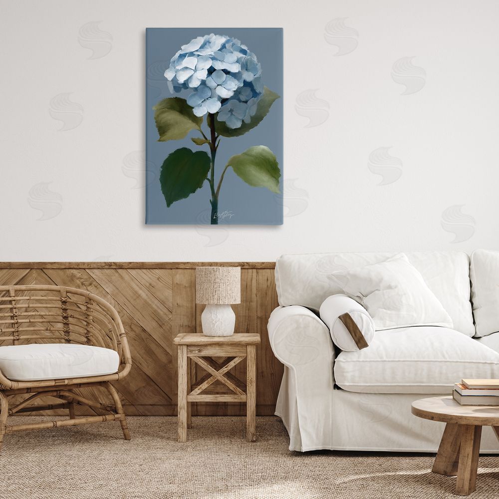 Elizabeth Medley Delicate Blue Hydrangea Canvas Wall Art Print in Room