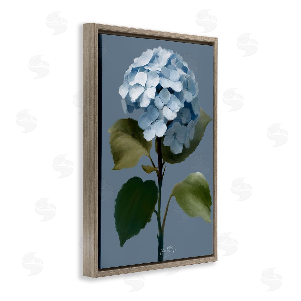 Elizabeth Medley Delicate Blue Hydrangea Brown Floating Frame Canvas Wall Art Print