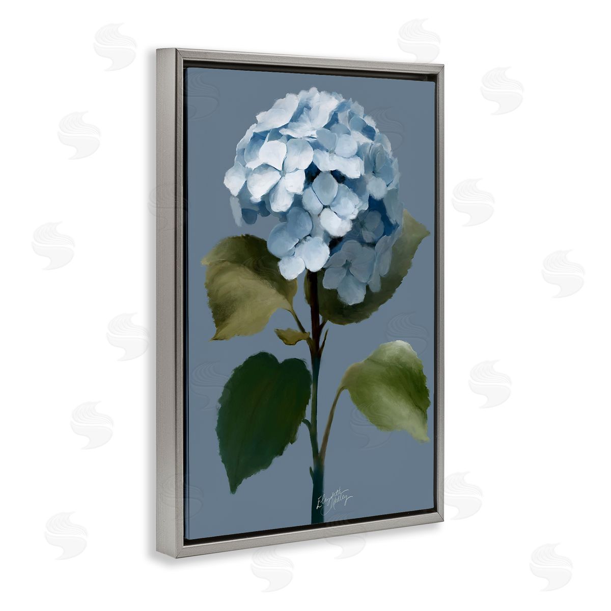 Elizabeth Medley Delicate Blue Hydrangea Gray Floating Frame Canvas Wall Art Print