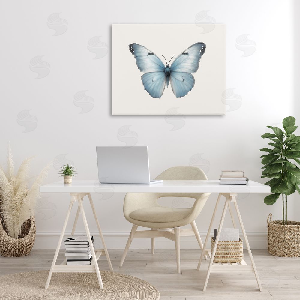 Elizabeth Medley Blue Symmetrical Butterfly Canvas Wall Art Print in Room