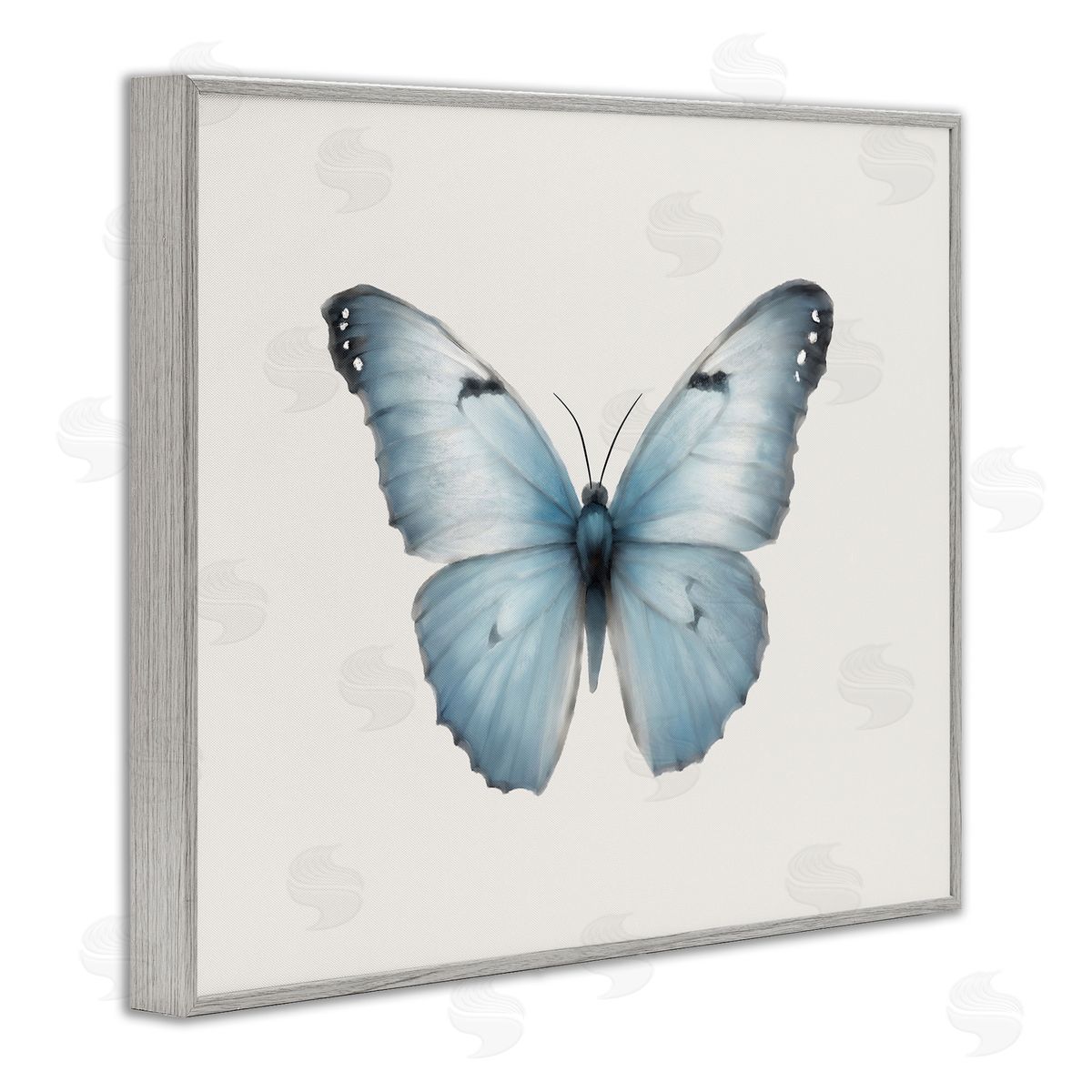 Elizabeth Medley Blue Symmetrical Butterfly Gray Framed Giclee Wall Art Print