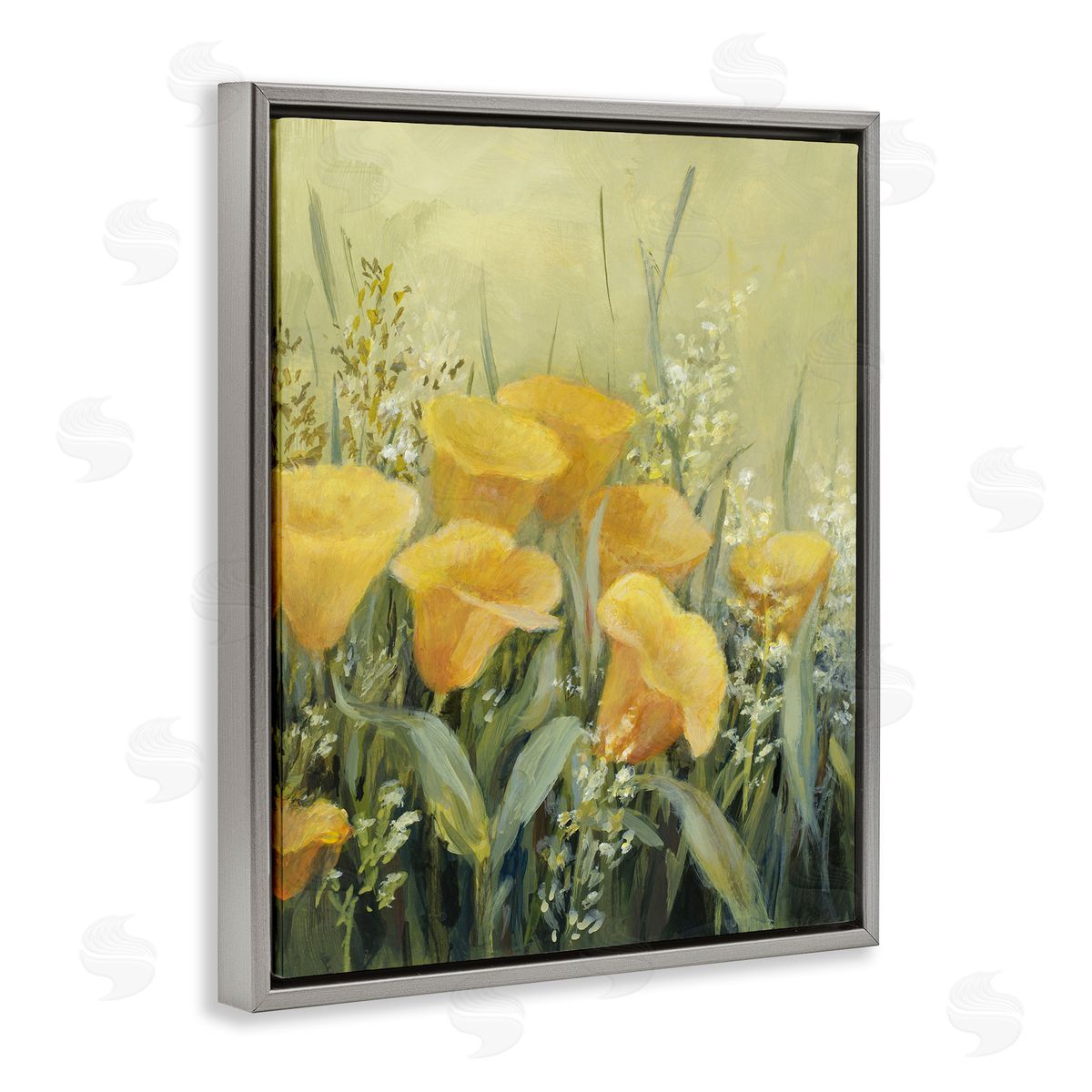 Lanie Loreth Golden Horned Poppies Gray Floating Frame Canvas Wall Art Print