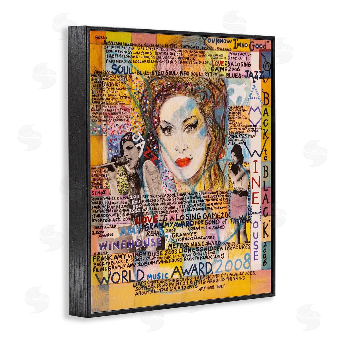 Sabin Amy Winehouse Collage Black Framed Giclee Wall Art Print