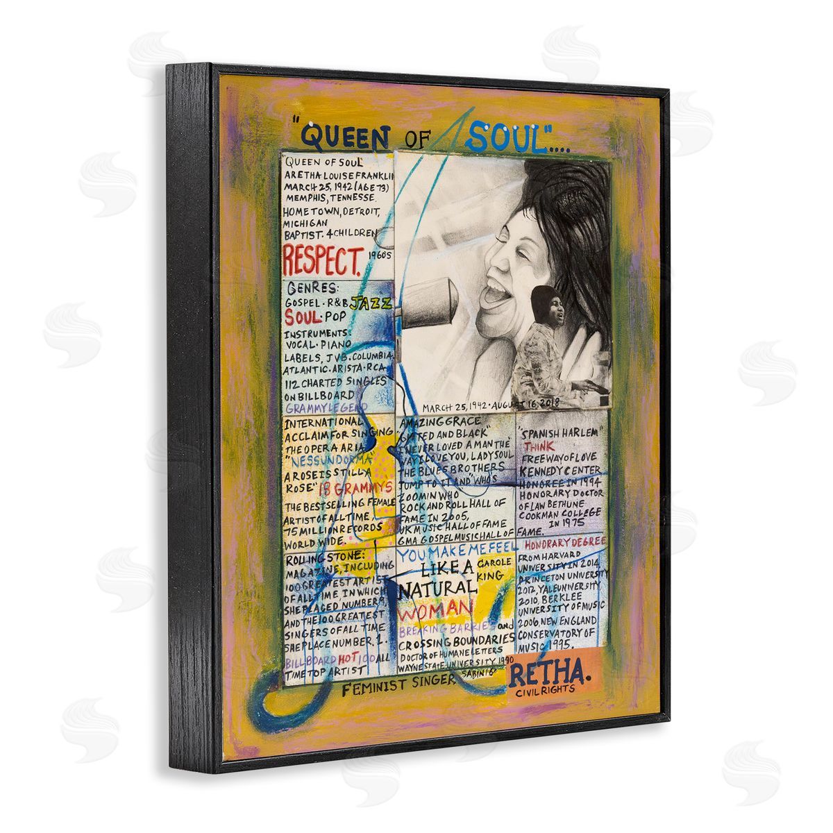 Sabin Aretha Franklin Collage Black Framed Giclee Wall Art Print