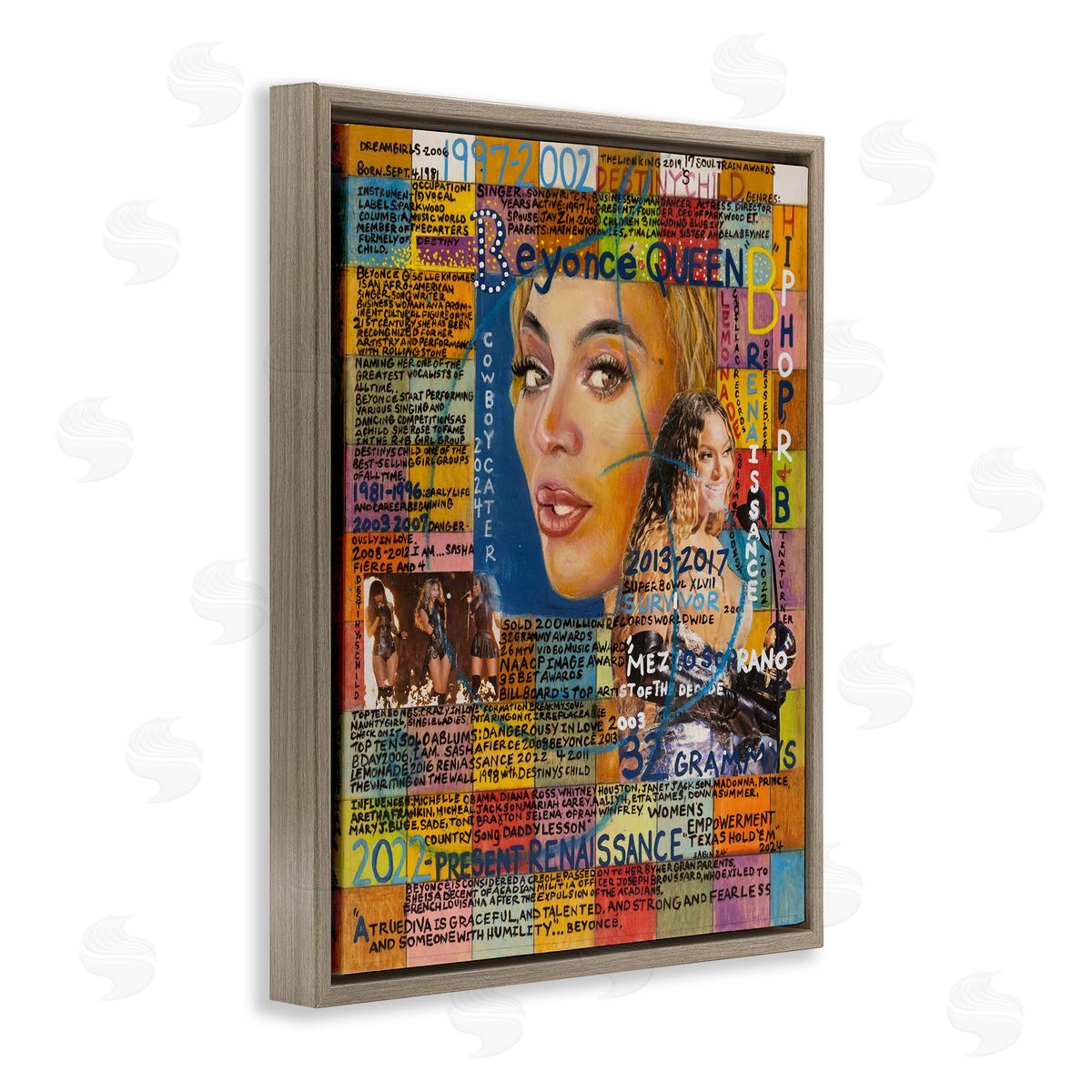 Sabin Beyonce Musician Collage Brown Floating Frame Canvas Wall Art Print