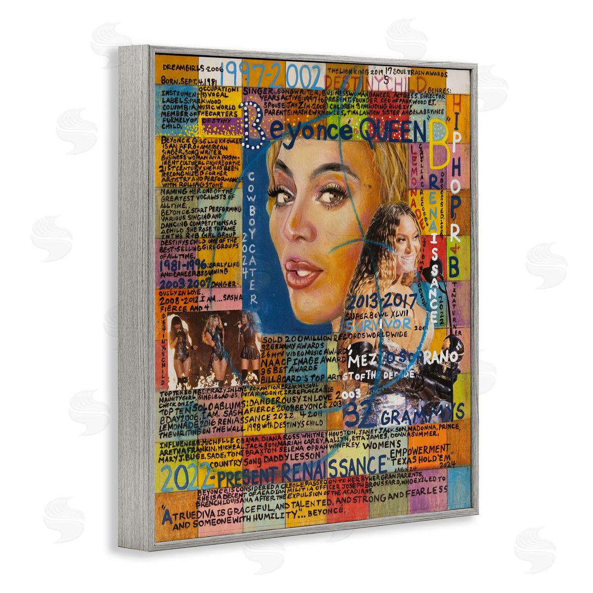 Sabin Beyonce Musician Collage Gray Framed Giclee Wall Art Print