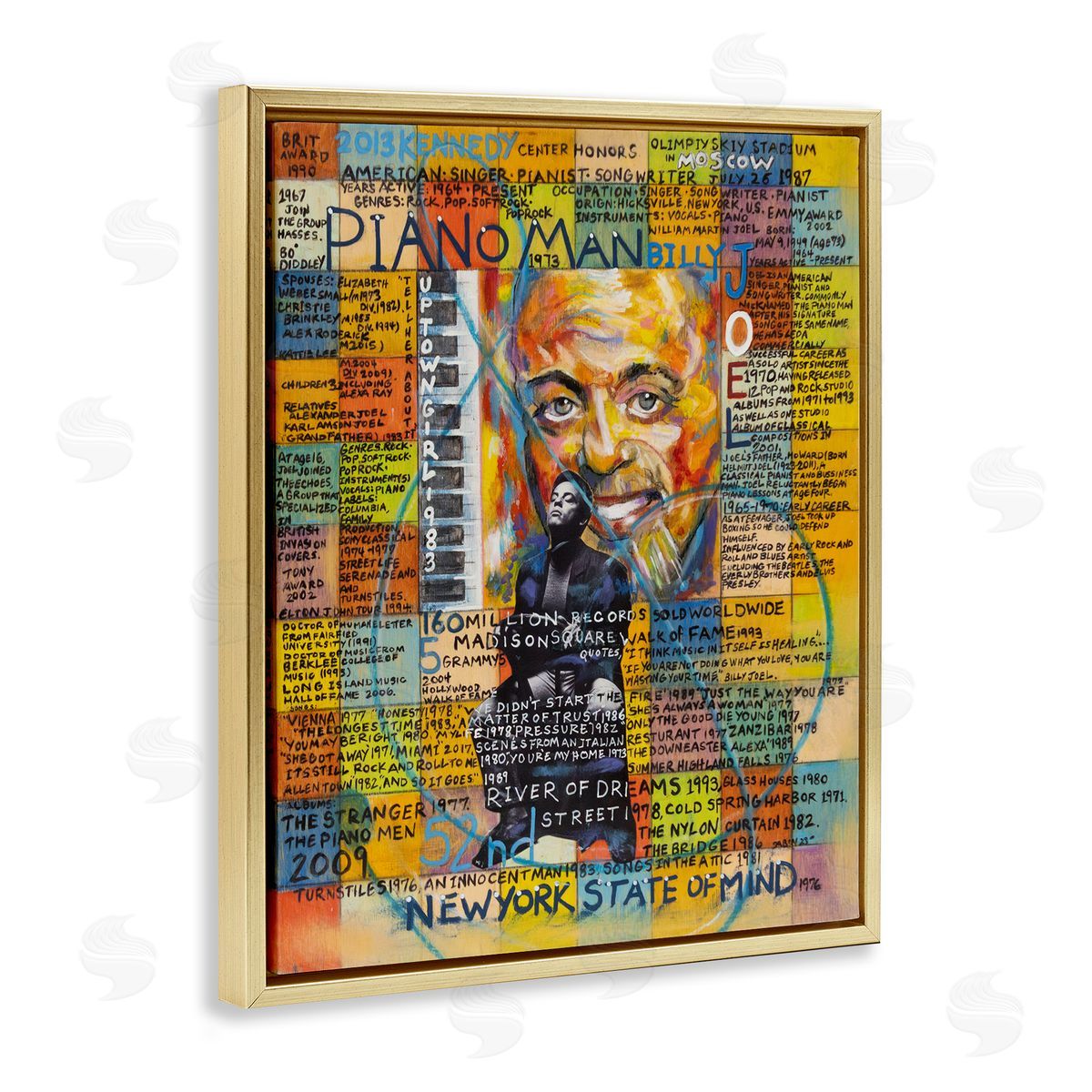 Sabin Billy Joel Collage Gold Floating Frame Canvas Wall Art Print