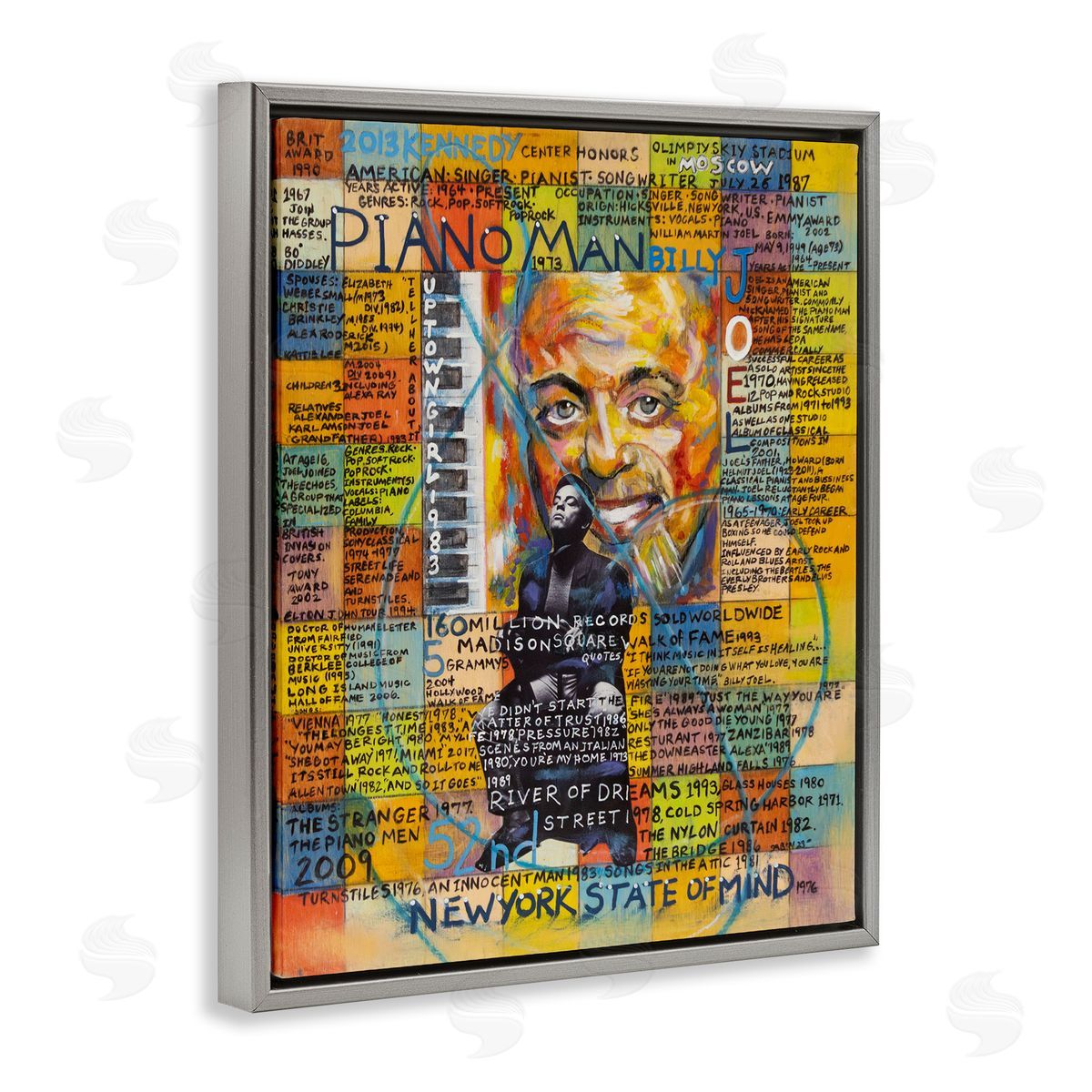 Sabin Billy Joel Collage Gray Floating Frame Canvas Wall Art Print